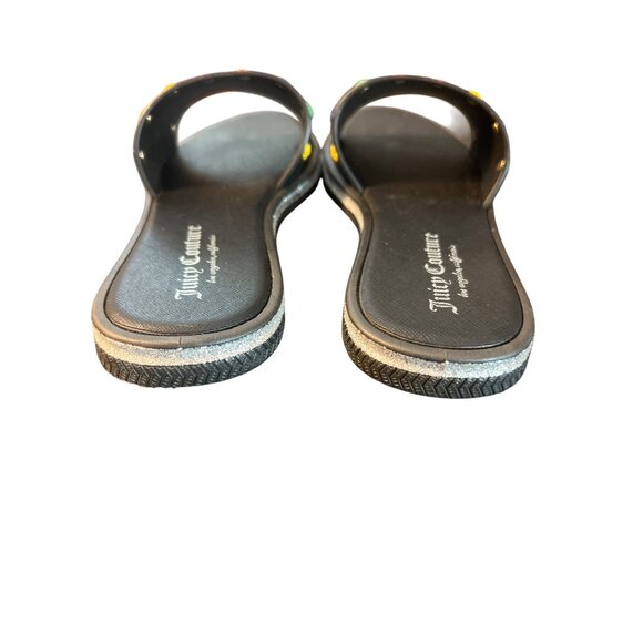 Juicy Couture Black Slides Rainbow Heart Logo Silver Glitter Pride Size 7.5 - Picture 5 of 8
